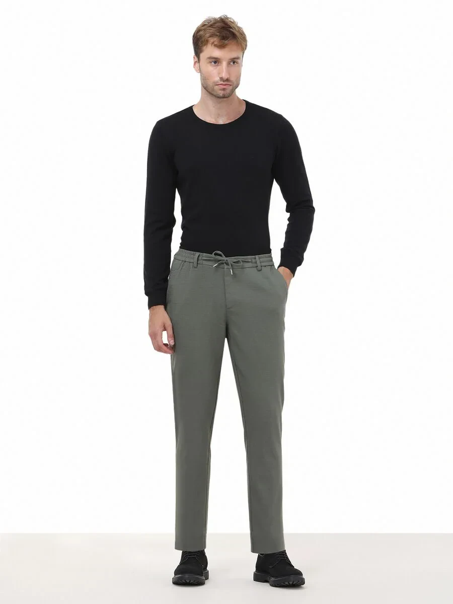 Khaki Weaving Jogging Fit Casual Trousers - 2