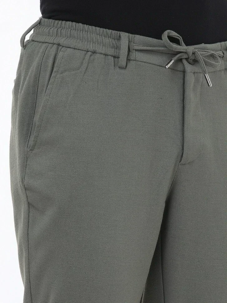 Khaki Weaving Jogging Fit Casual Trousers - 3