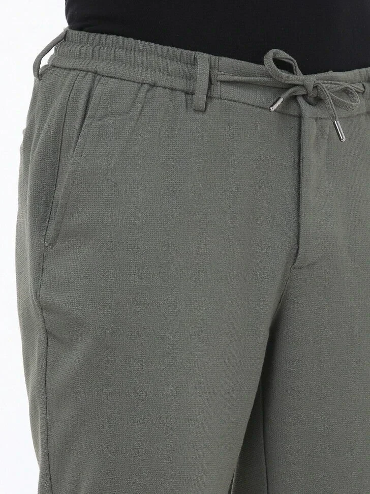 Khaki Weaving Jogging Fit Casual Trousers - 3