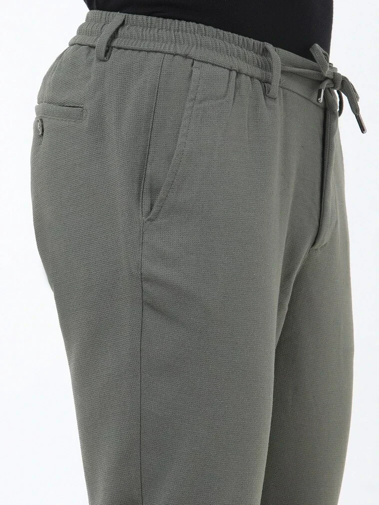 Khaki Weaving Jogging Fit Casual Trousers - 4
