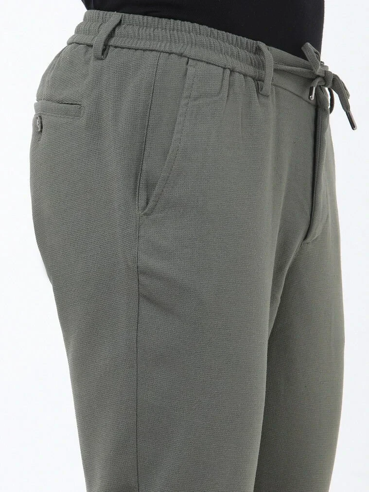 Khaki Weaving Jogging Fit Casual Trousers - 4