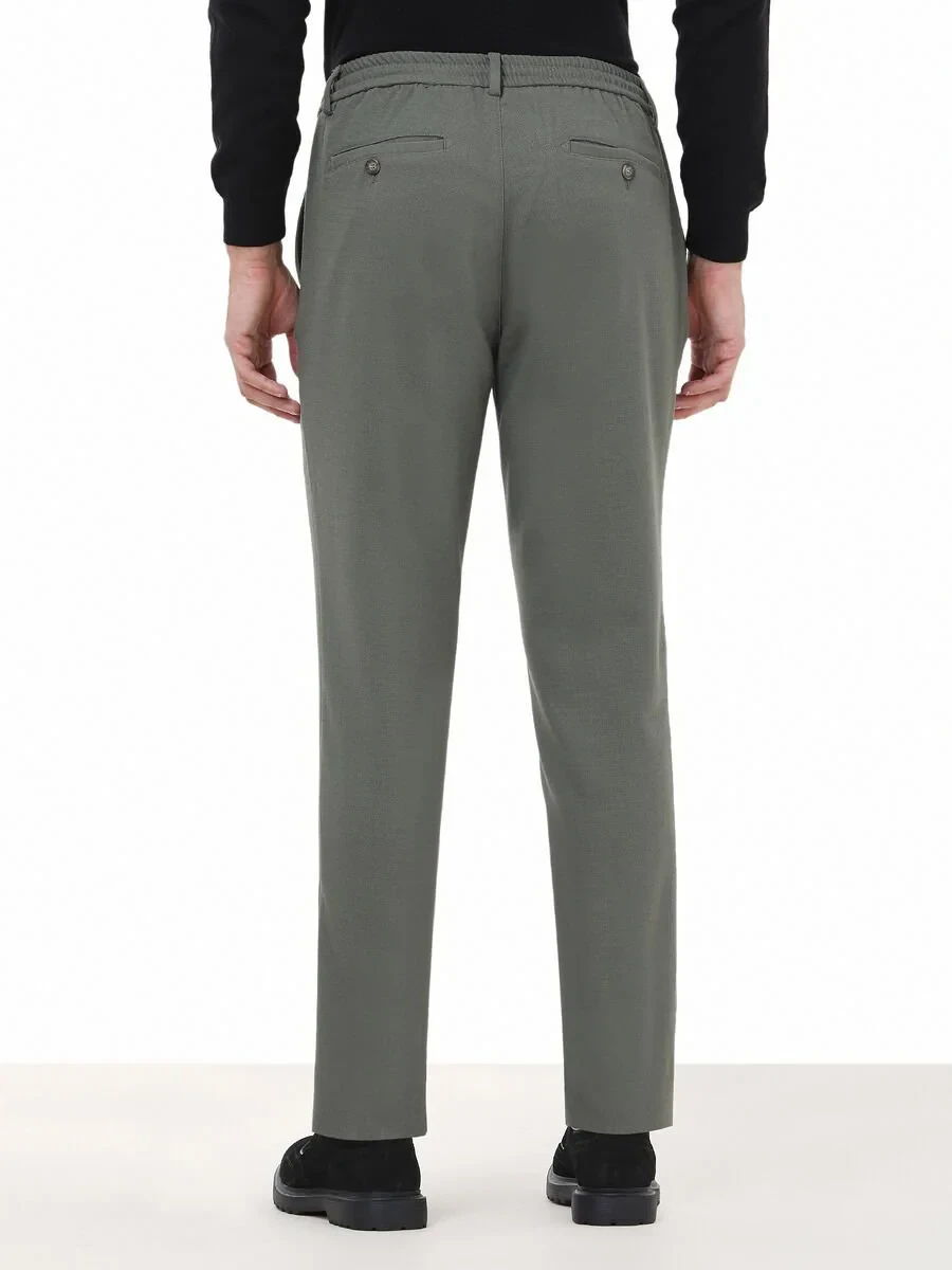 Khaki Weaving Jogging Fit Casual Trousers - 5