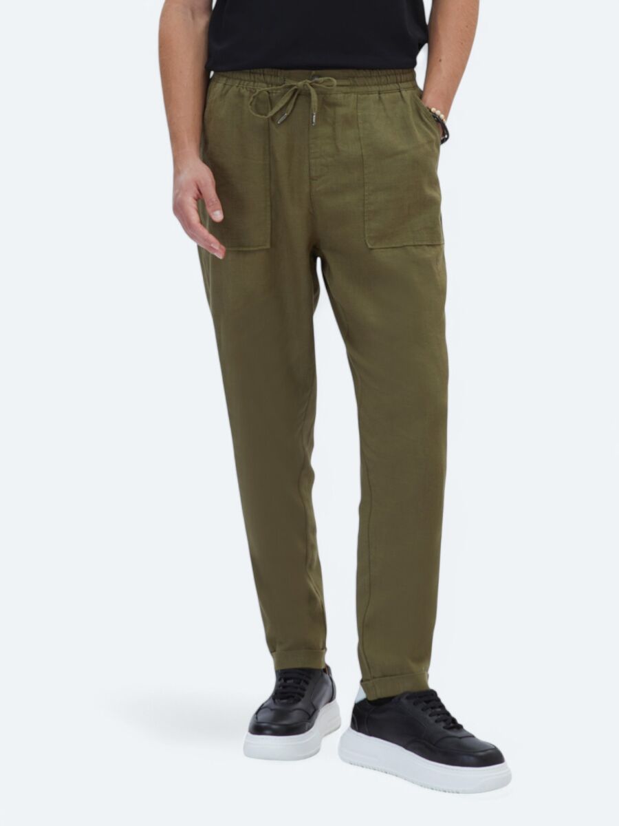 Khaki Weaving Jogging Fit Casual Trousers - 2