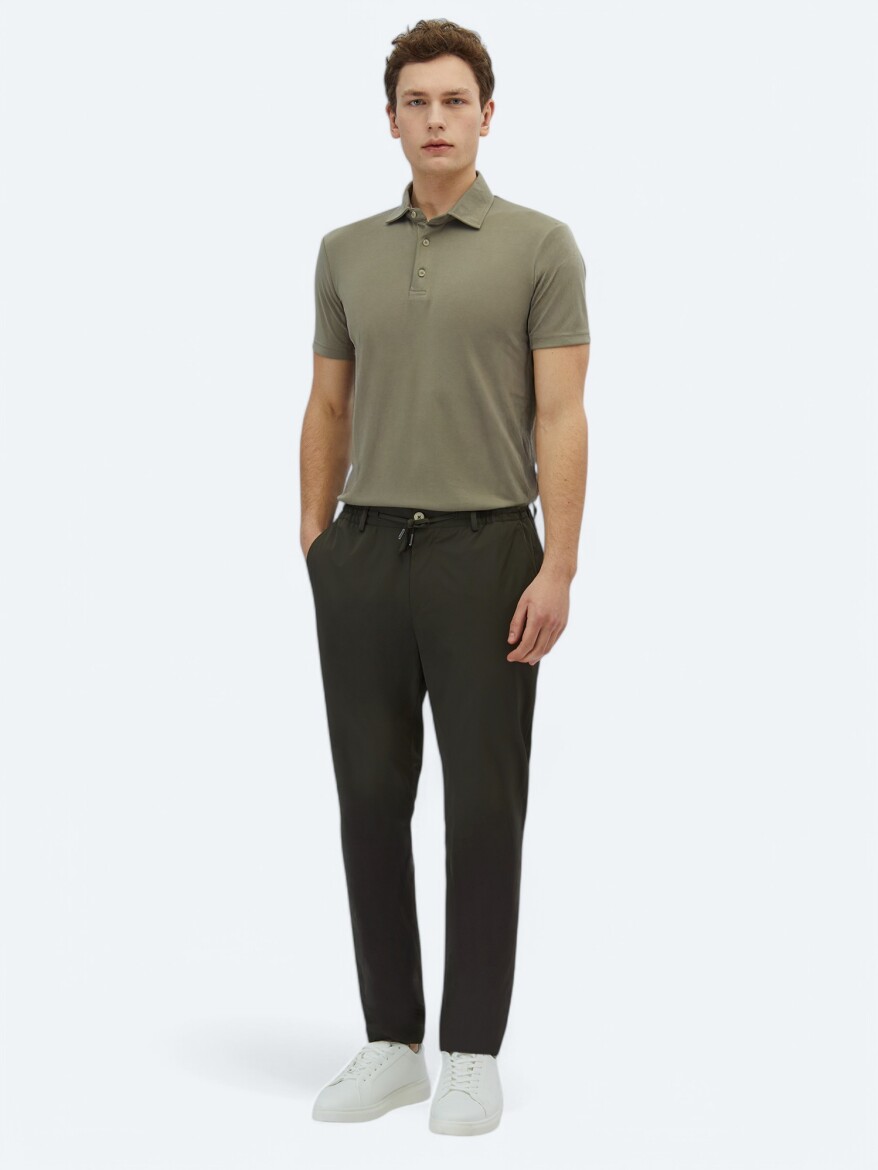 Khaki Weaving Jogging Fit Casual Trousers - 1