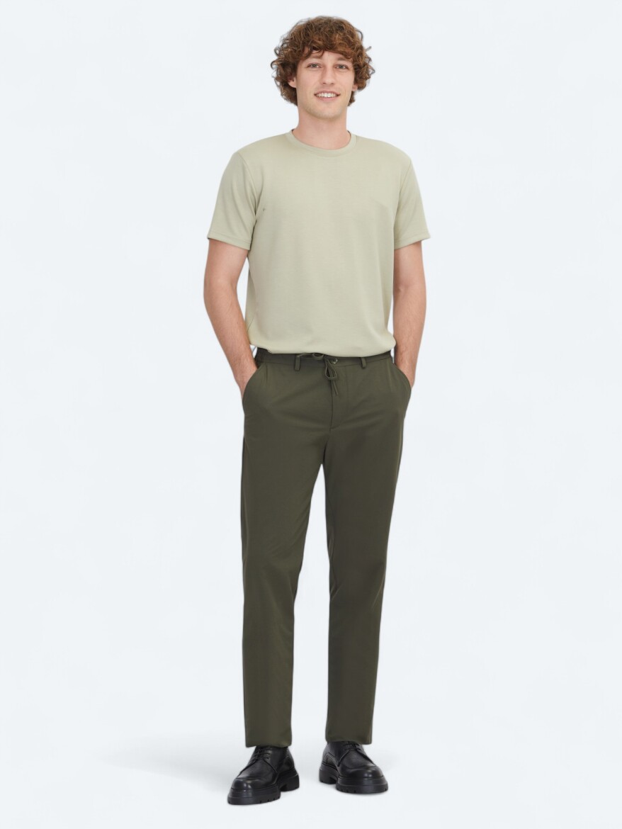 Khaki Weaving Jogging Fit Casual Trousers 