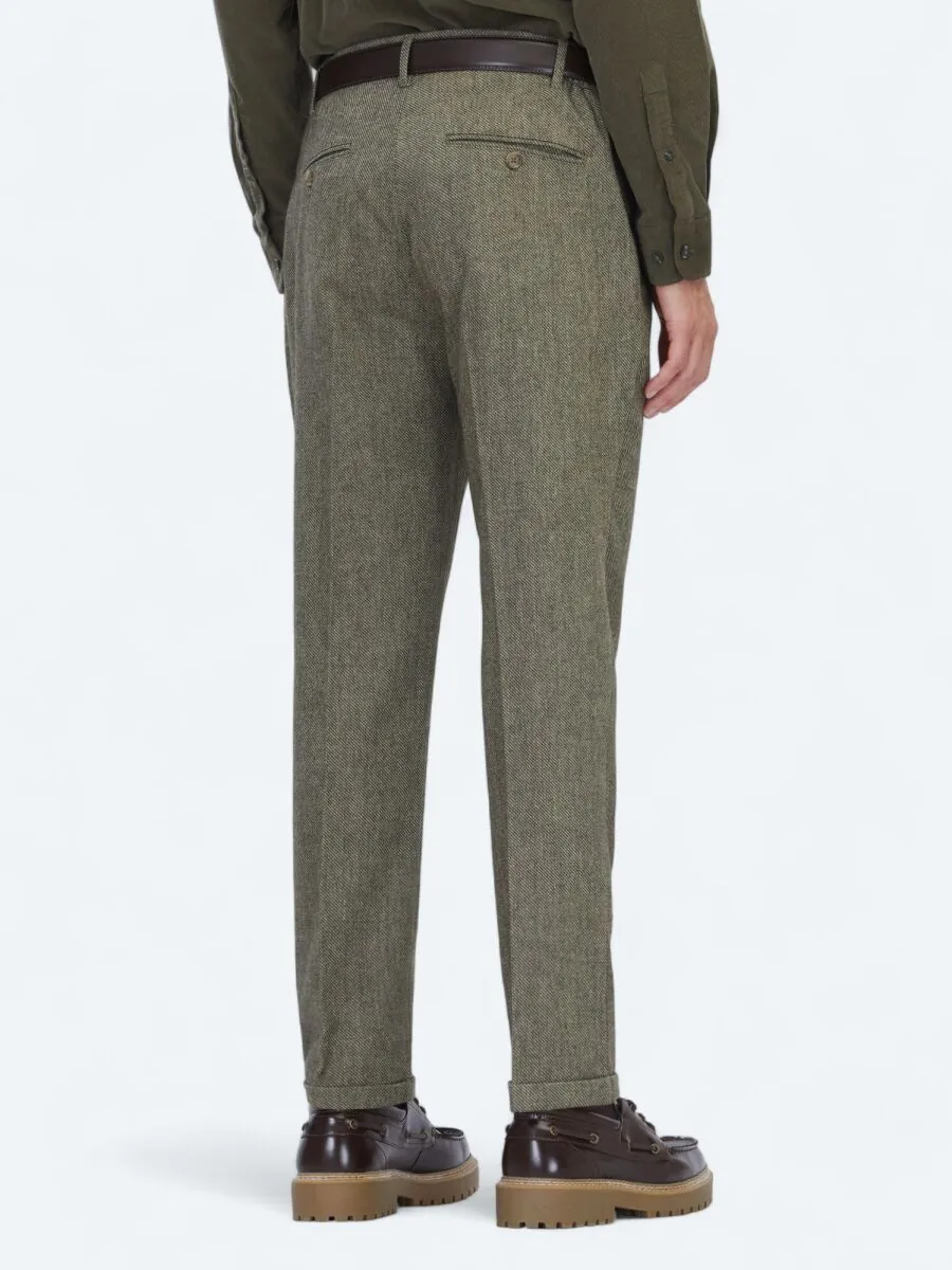 Khaki Weaving Jogging Fit Casual Wool Blended Trousers - 4