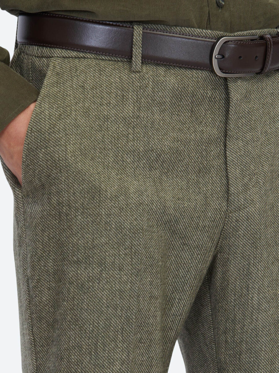 Khaki Weaving Jogging Fit Casual Wool Blended Trousers - 3