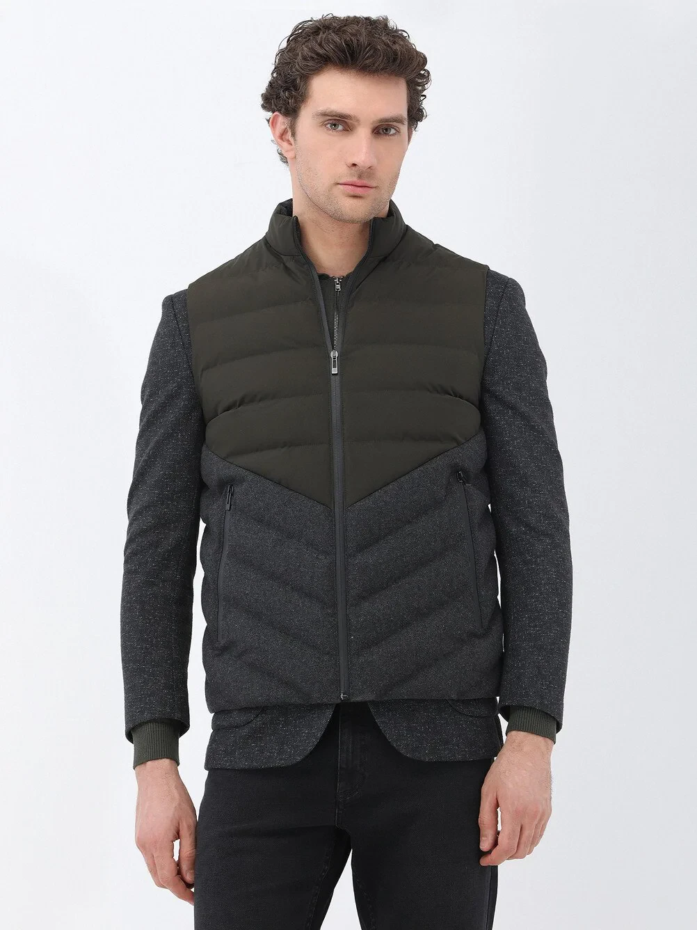 Khaki Weaving Puffer Vest - 2