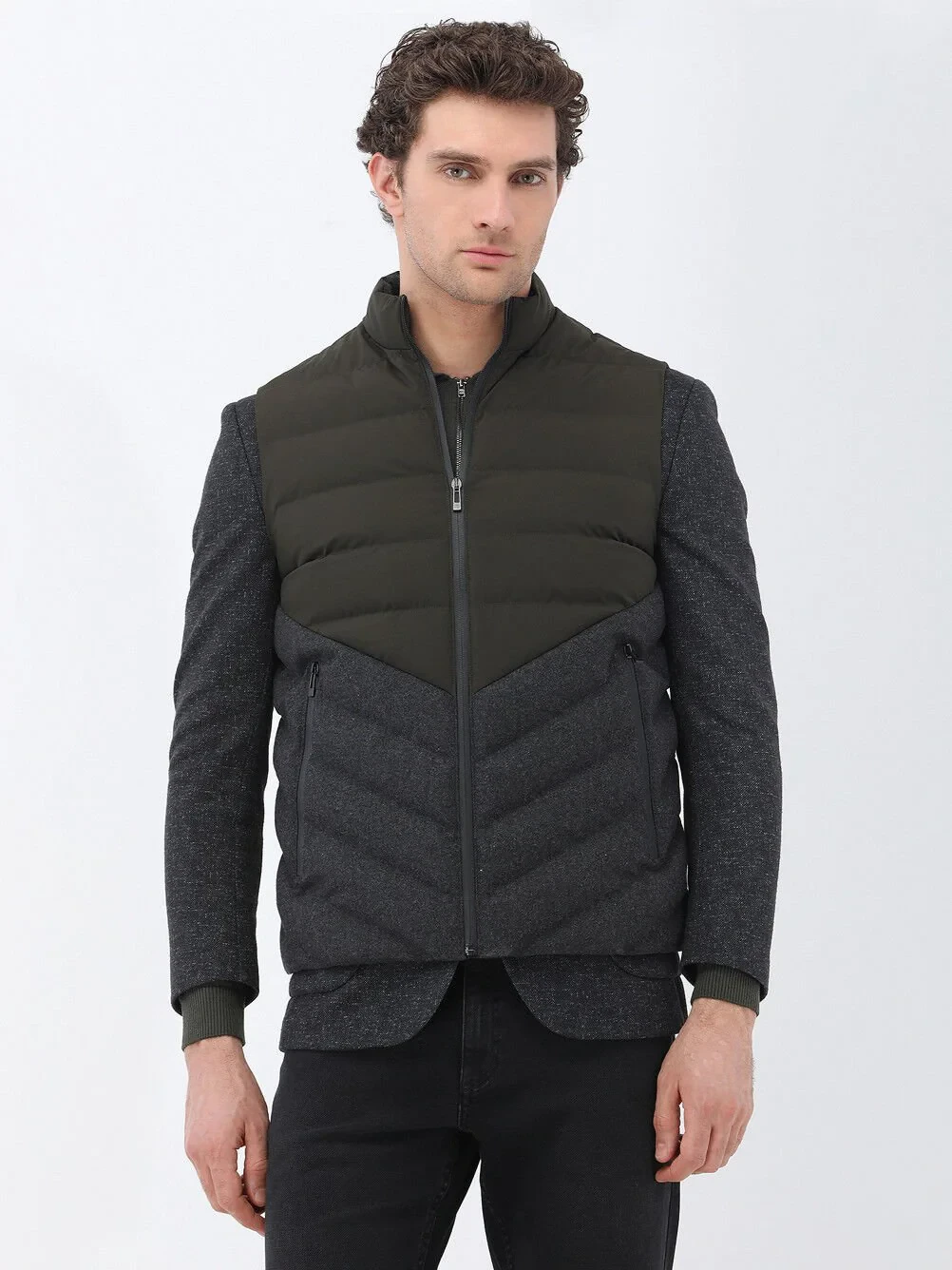 Khaki Weaving Puffer Vest - 2