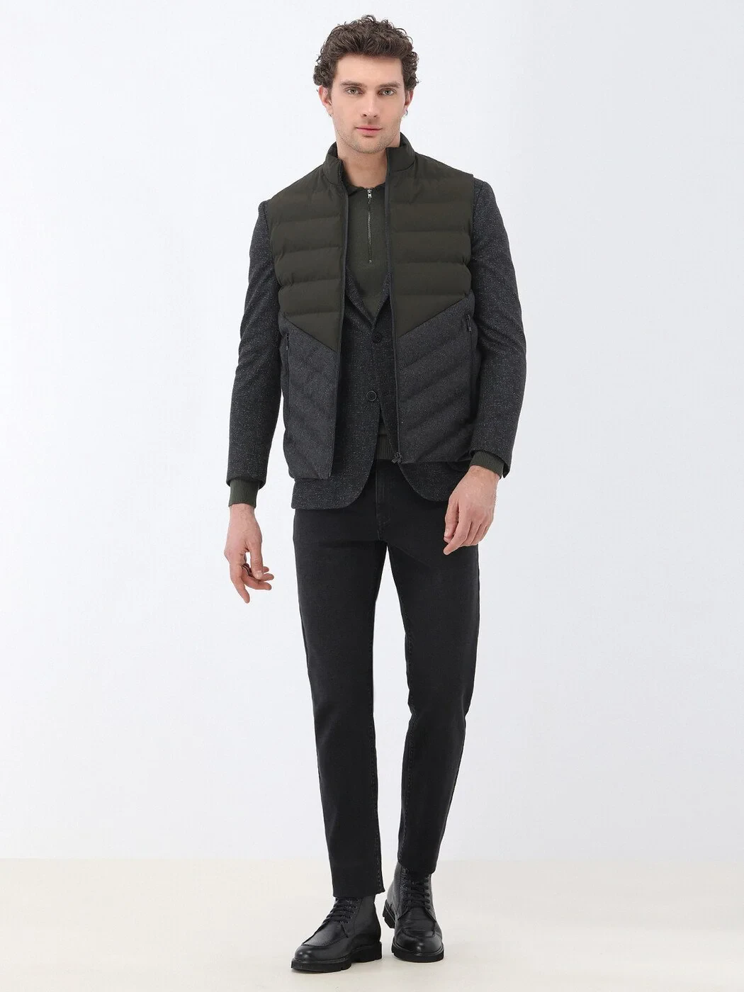 Khaki Weaving Puffer Vest - 3