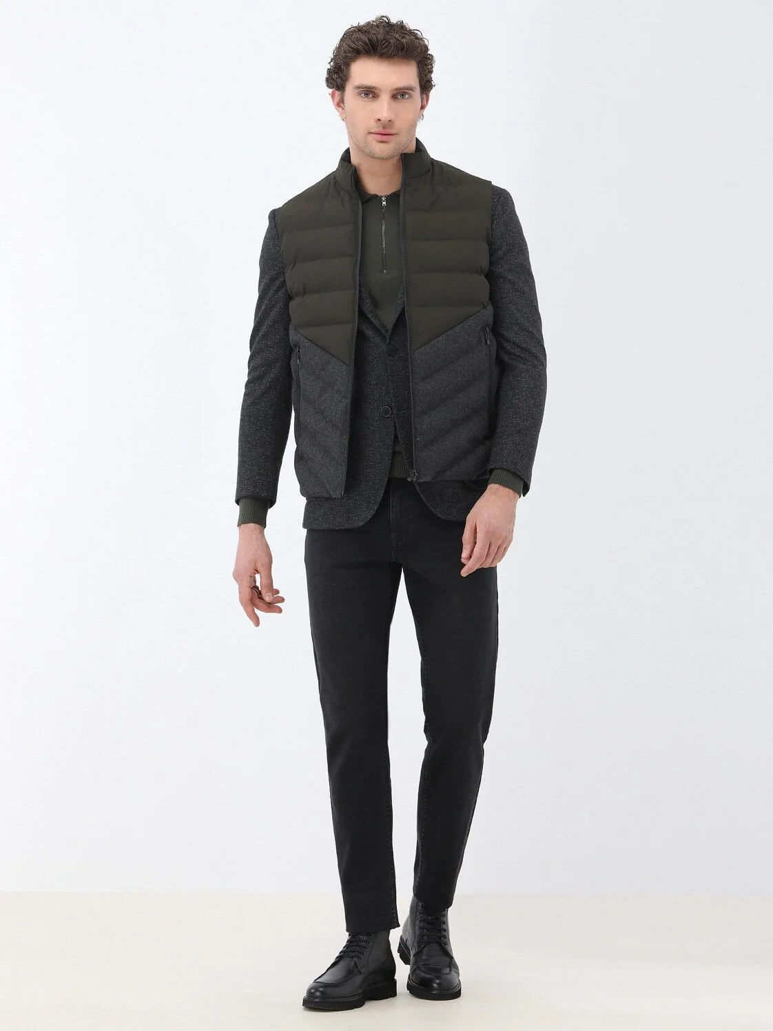 Khaki Weaving Puffer Vest - 3