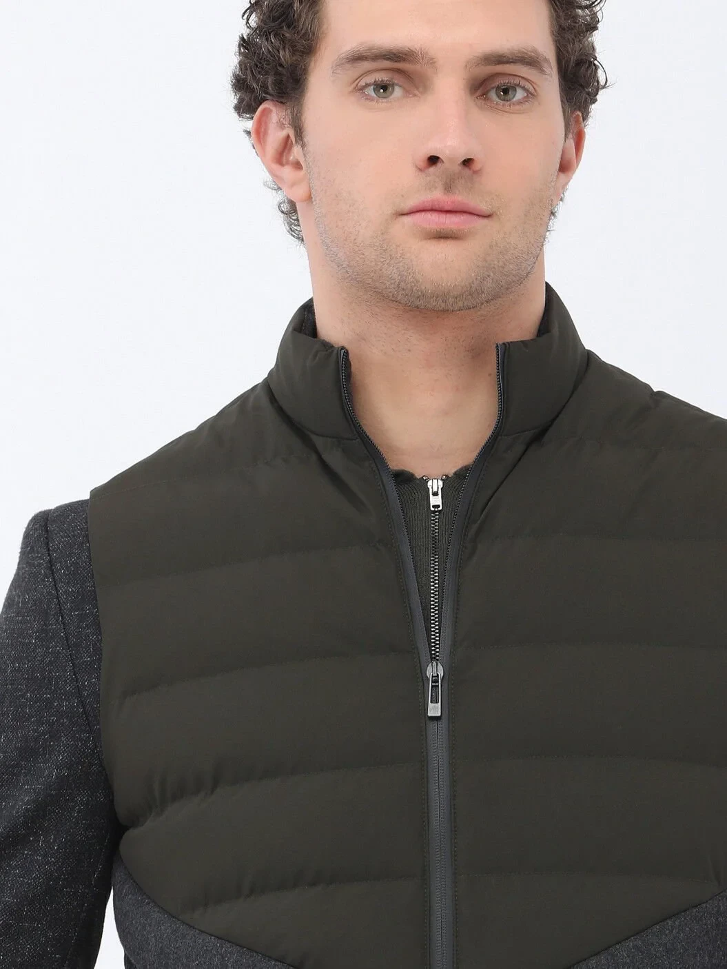 Khaki Weaving Puffer Vest - 4