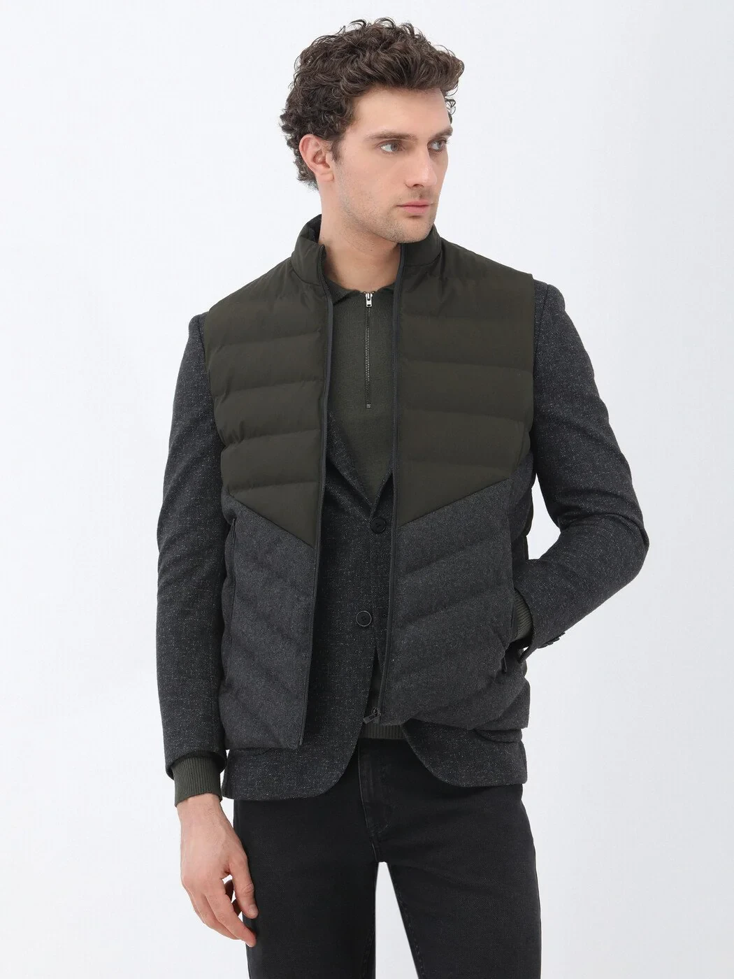 Khaki Weaving Puffer Vest - 5