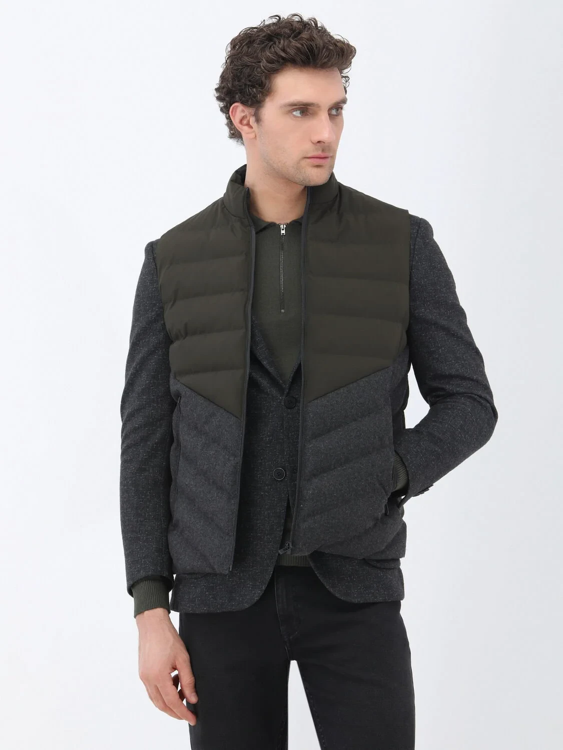 Khaki Weaving Puffer Vest - 5