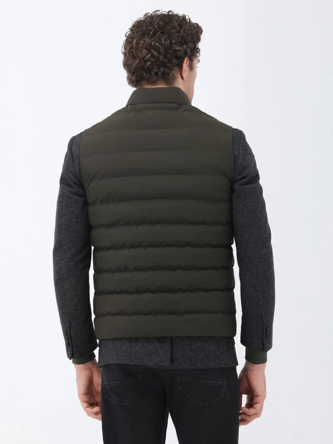 Khaki Weaving Puffer Vest - 6