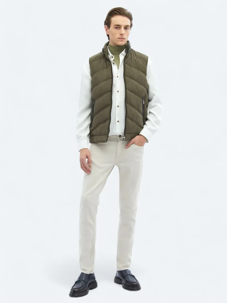 Khaki Weaving Puffer Vest - 2