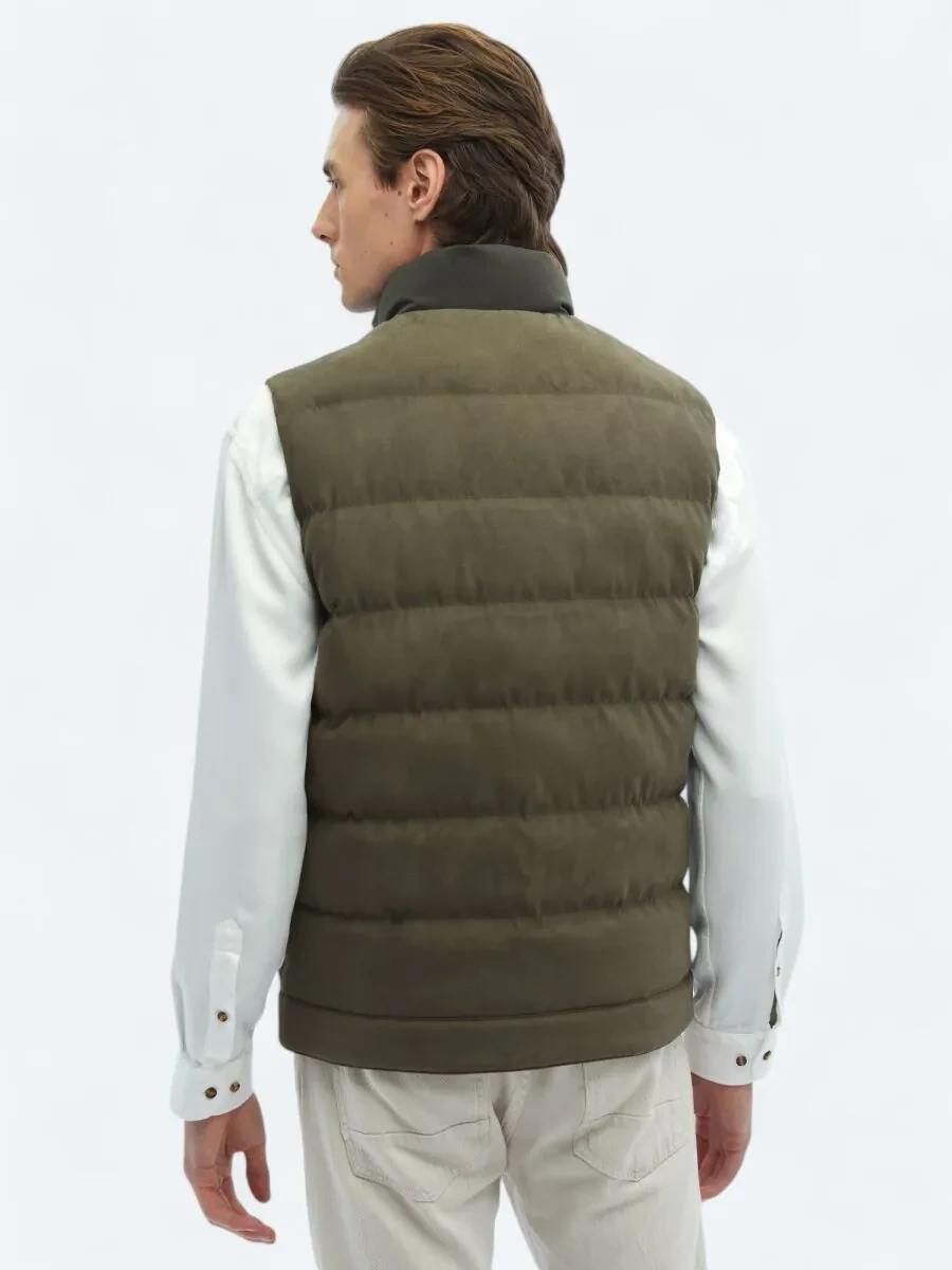 Khaki Weaving Puffer Vest - 8