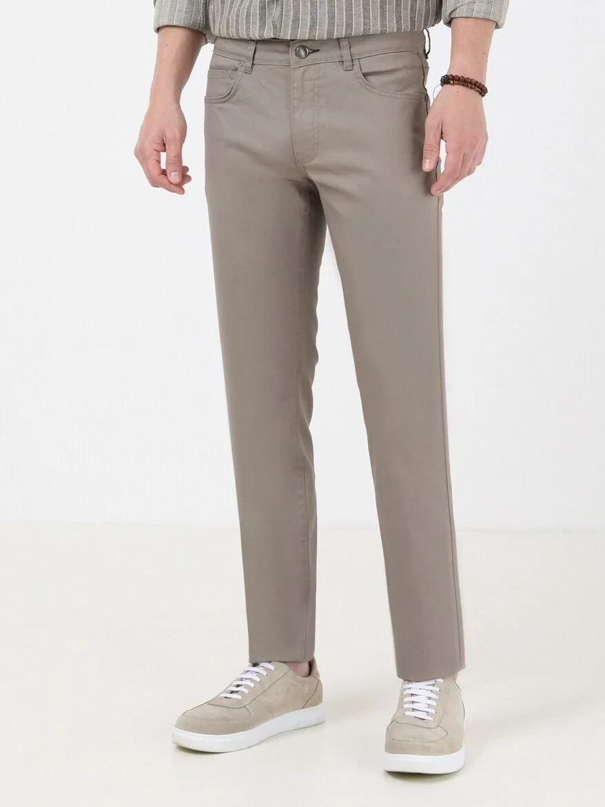 Khaki Weaving Regular Fit Casual Cotton Blended Trousers - 2