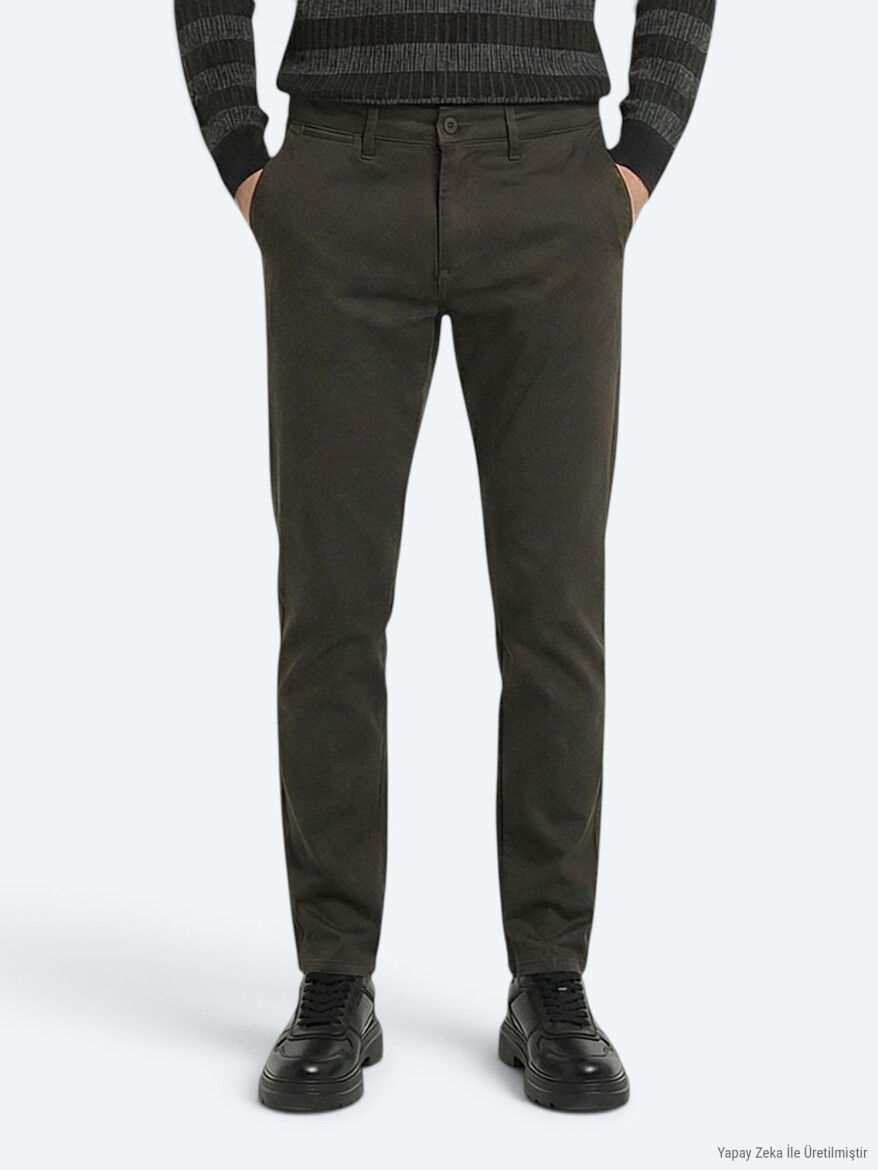 Khaki Weaving Regular Fit Casual Cotton Blended Trousers - 3