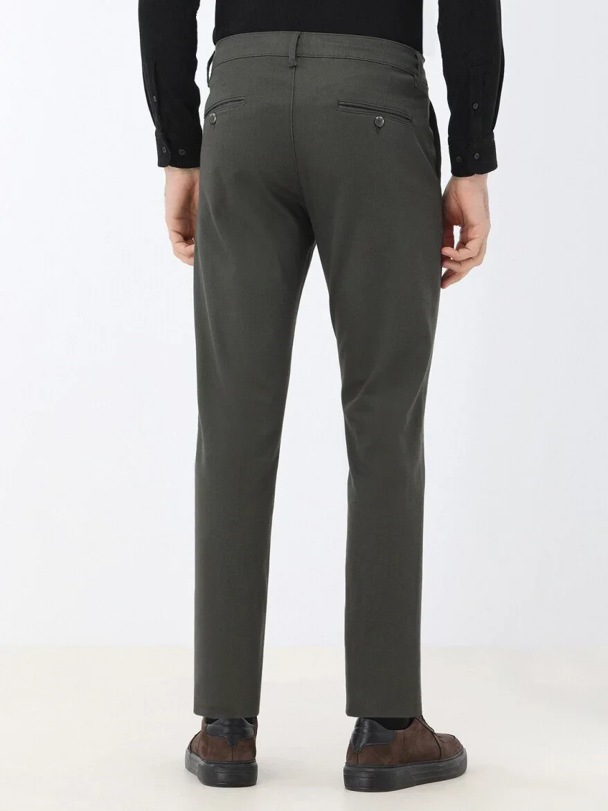 Khaki Weaving Regular Fit Casual Cotton Blended Trousers 