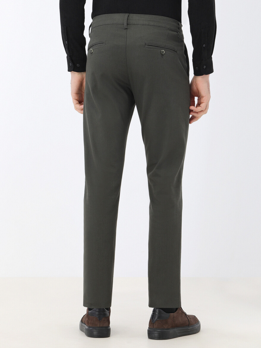 Khaki Weaving Regular Fit Casual Cotton Blended Trousers - 4