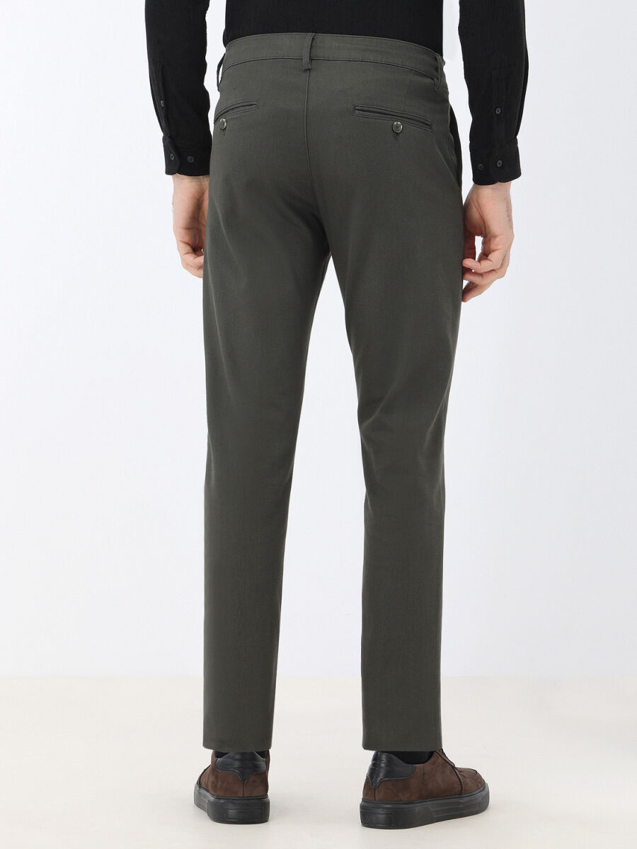 Khaki Weaving Regular Fit Casual Cotton Blended Trousers - 4