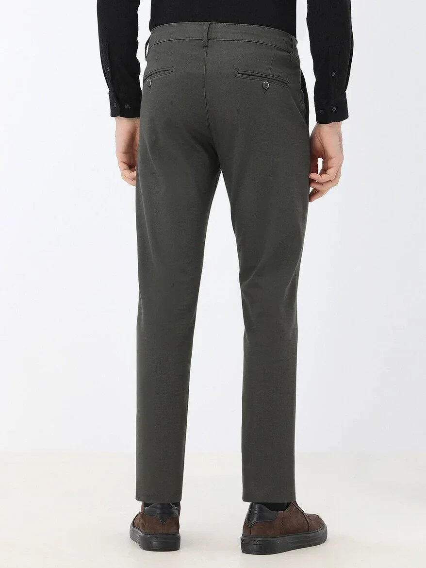 Khaki Weaving Regular Fit Casual Cotton Blended Trousers 