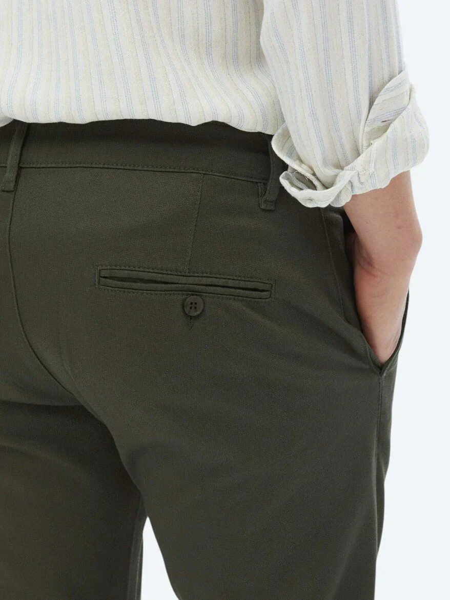 Khaki Weaving Regular Fit Casual Cotton Blended Trousers - 5