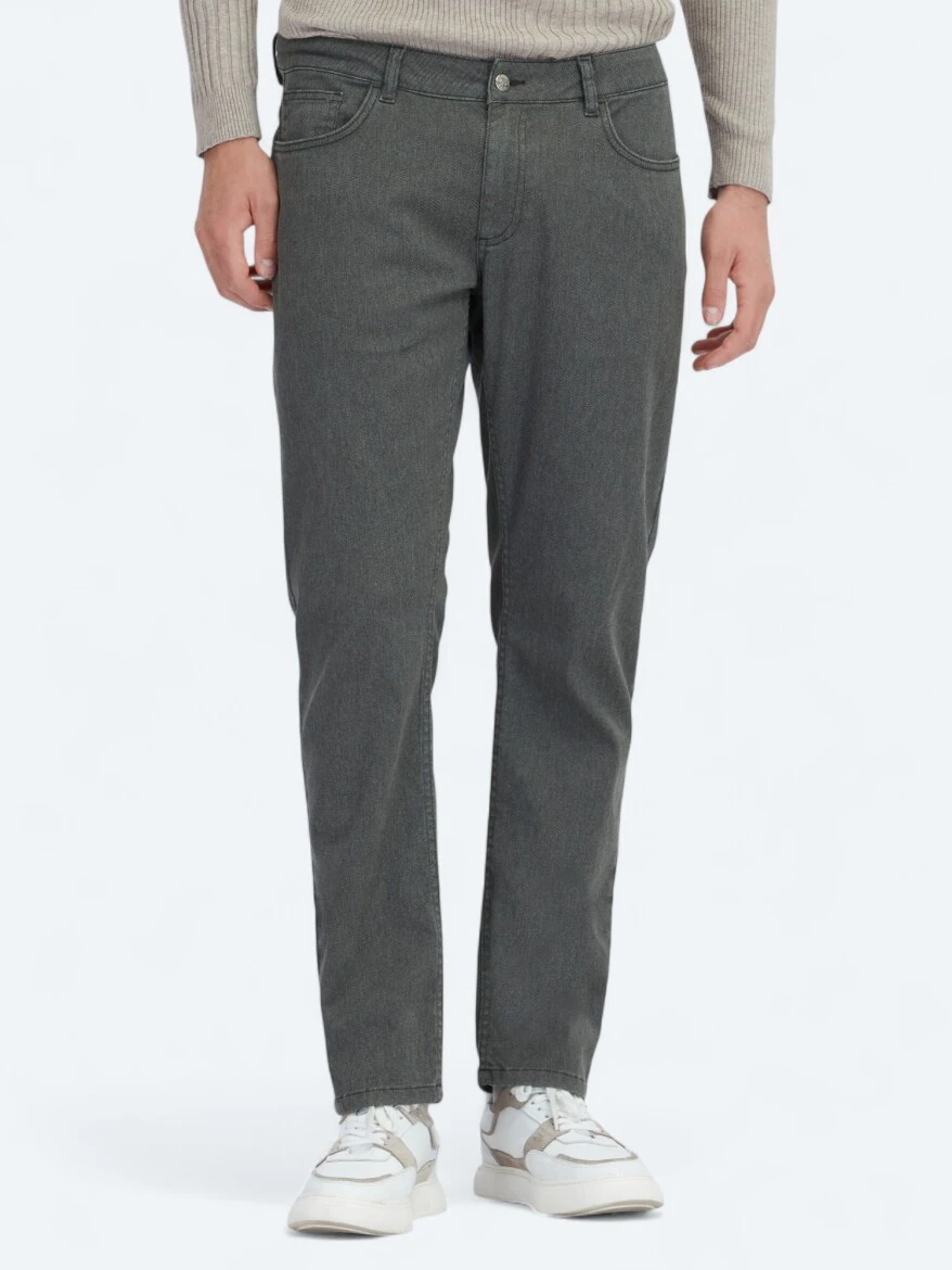 Khaki Weaving Regular Fit Casual Cotton Blended Trousers 