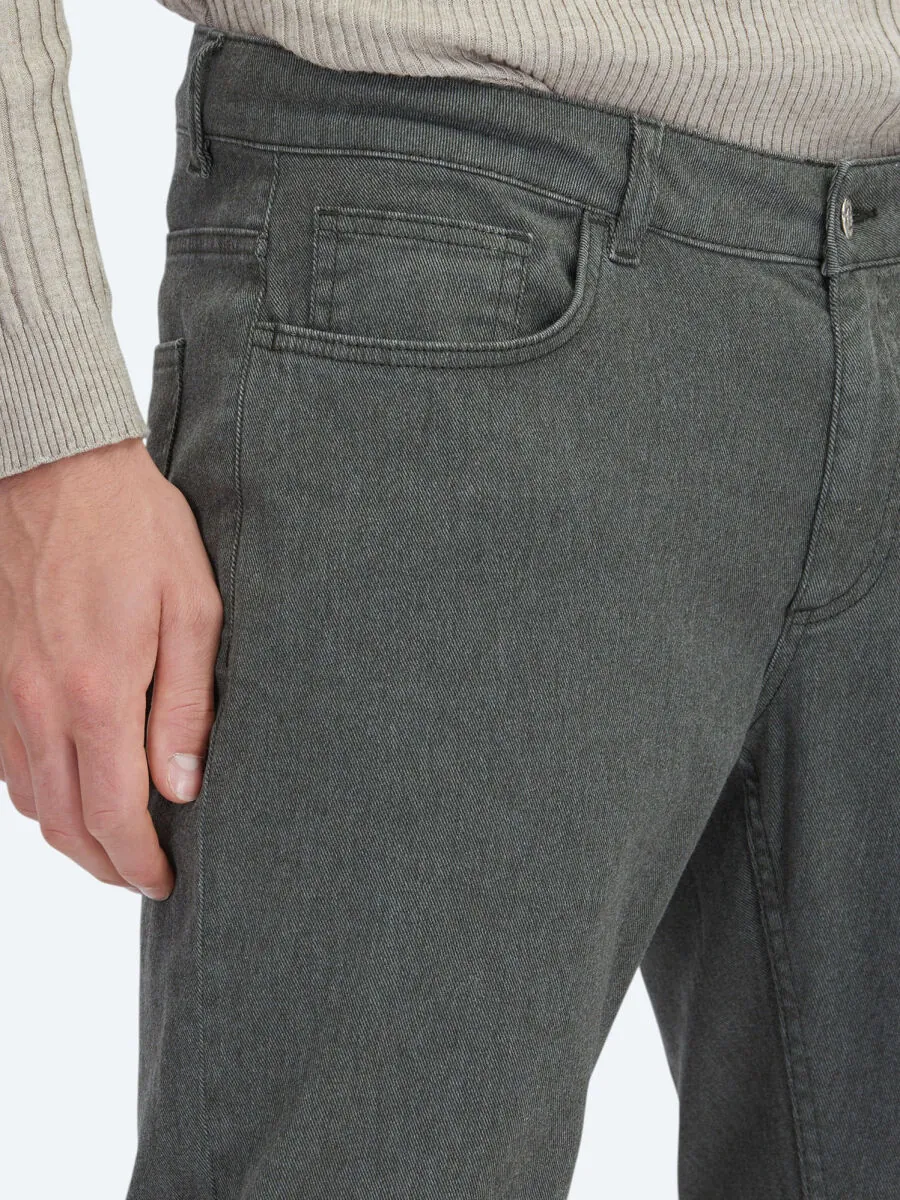 Khaki Weaving Regular Fit Casual Cotton Blended Trousers - 3