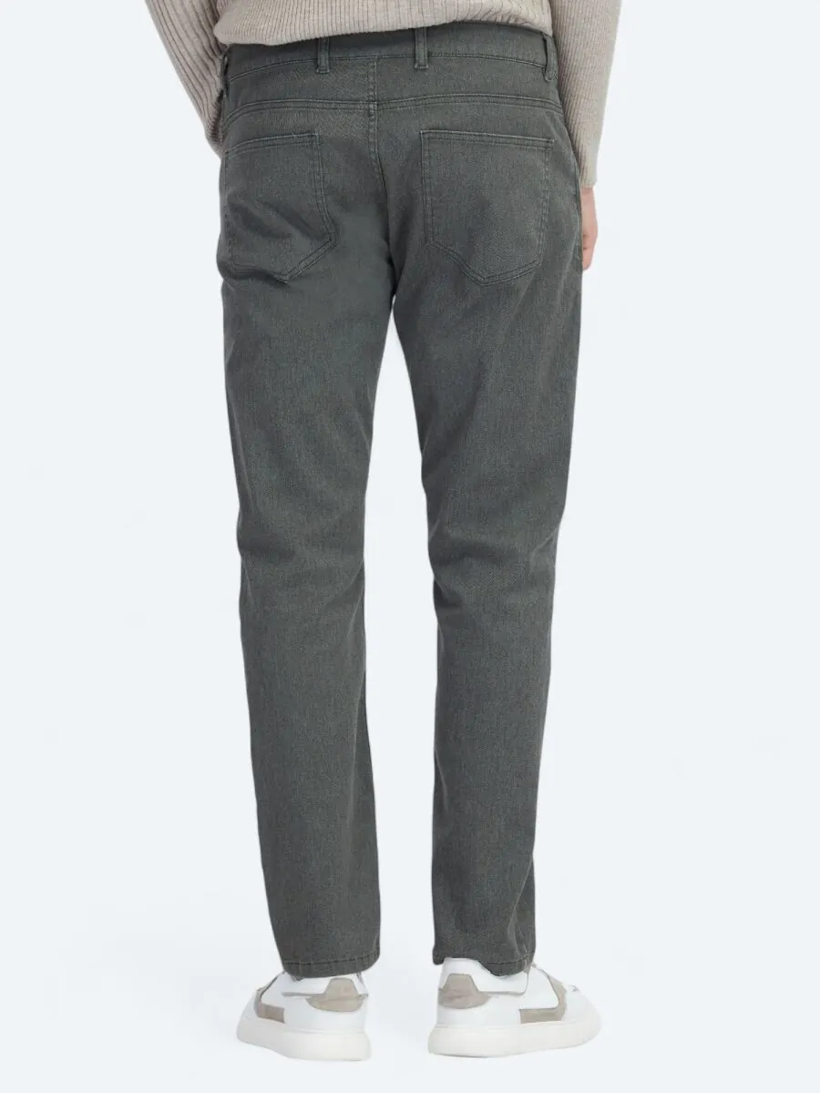 Khaki Weaving Regular Fit Casual Cotton Blended Trousers - 4