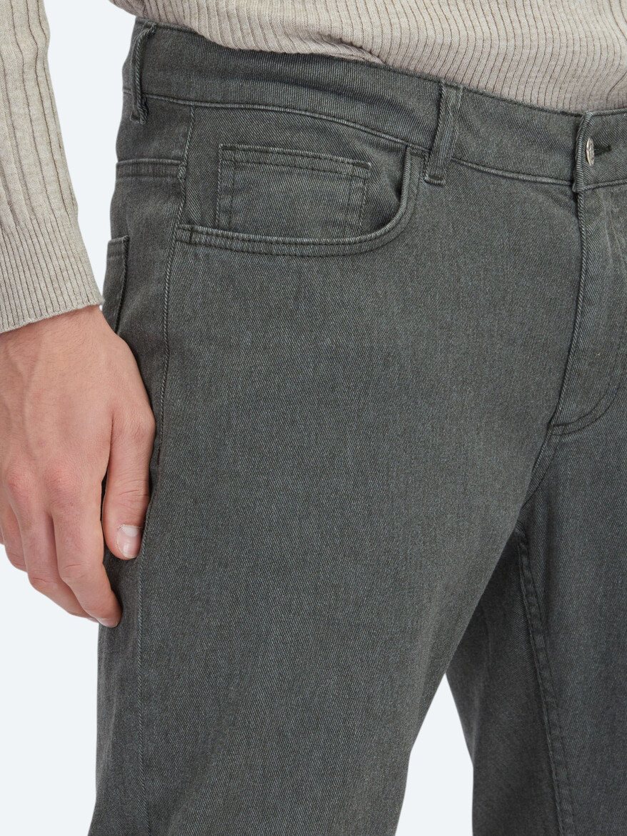 Khaki Weaving Regular Fit Casual Cotton Blended Trousers - 3