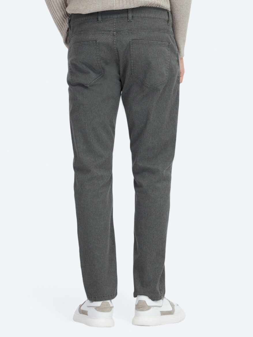 Khaki Weaving Regular Fit Casual Cotton Blended Trousers - 4