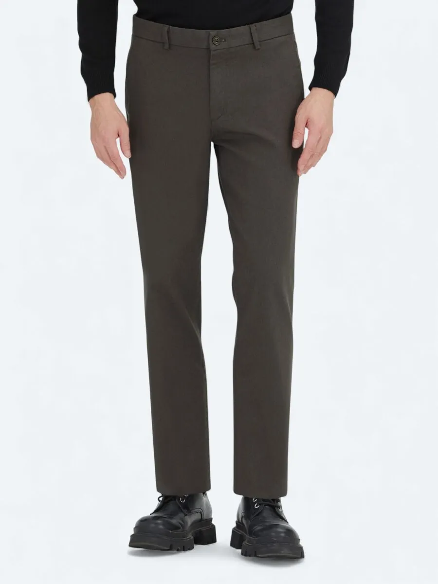 Khaki Weaving Regular Fit Casual Cotton Blended Trousers - 2