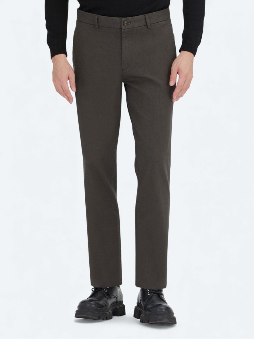 Khaki Weaving Regular Fit Casual Cotton Blended Trousers - KİP