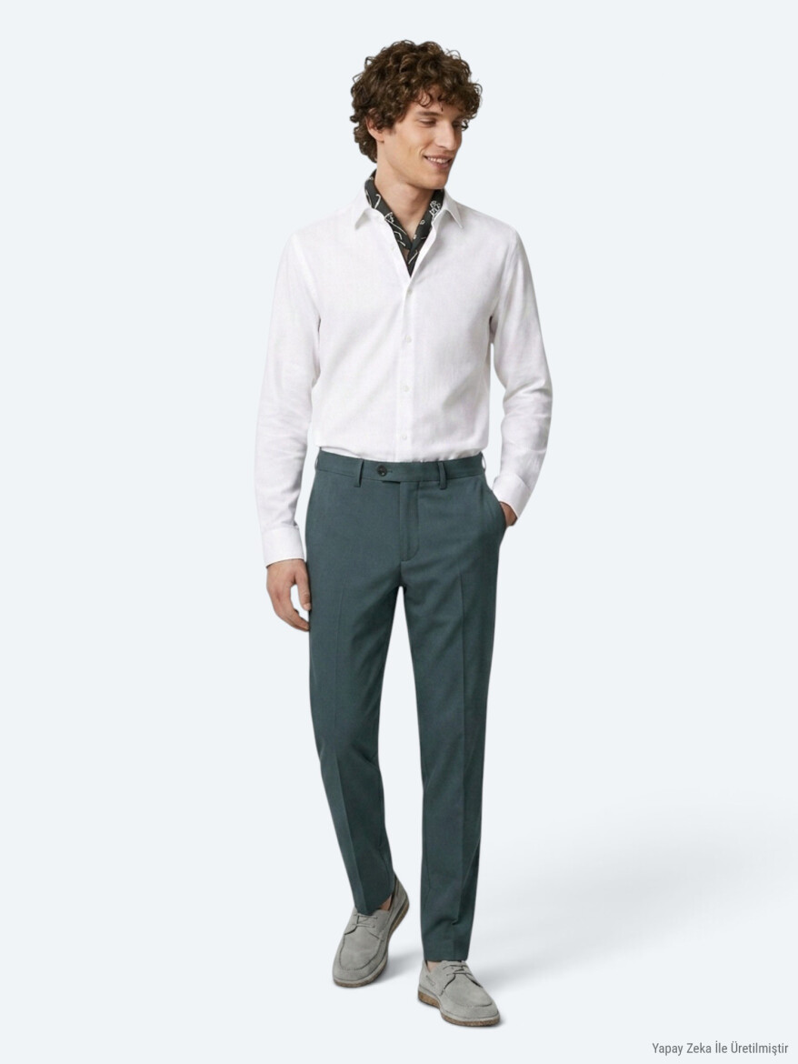 Khaki Weaving Regular Fit Casual Trousers - 3