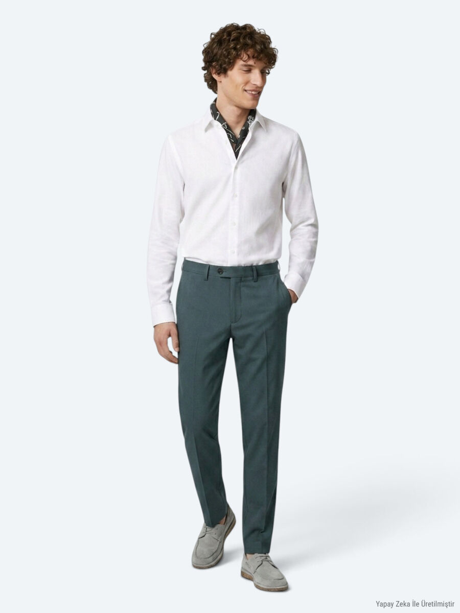 Khaki Weaving Regular Fit Casual Trousers - 3