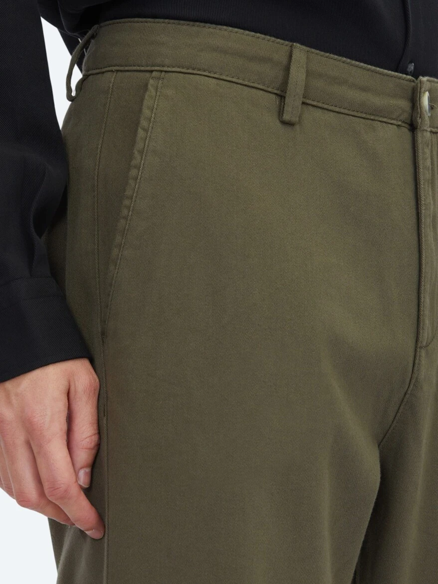 Khaki Weaving Relaxed Fit Casual Cotton Blended Trousers - KİP