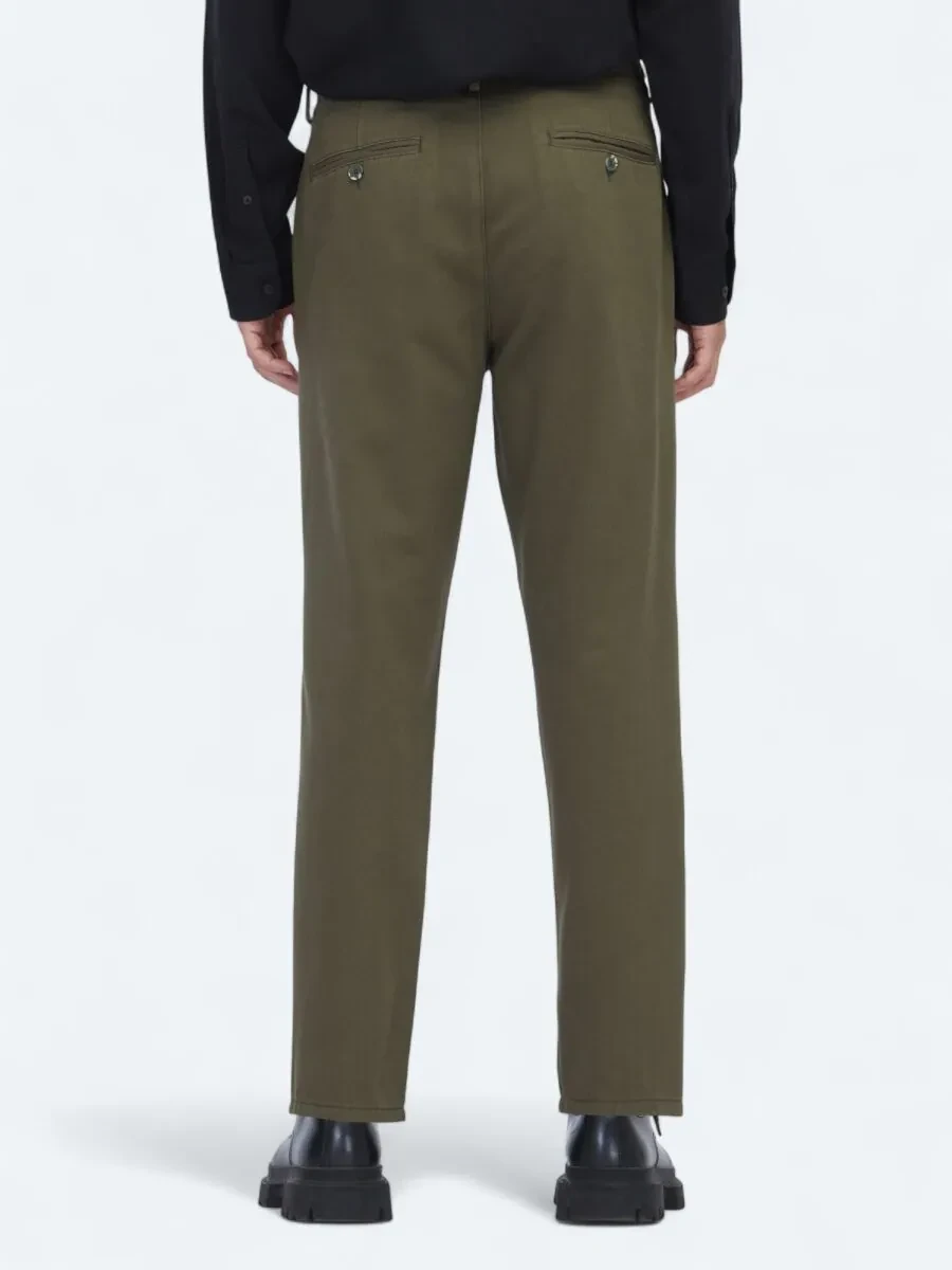 Khaki Weaving Relaxed Fit Casual Cotton Blended Trousers - 5