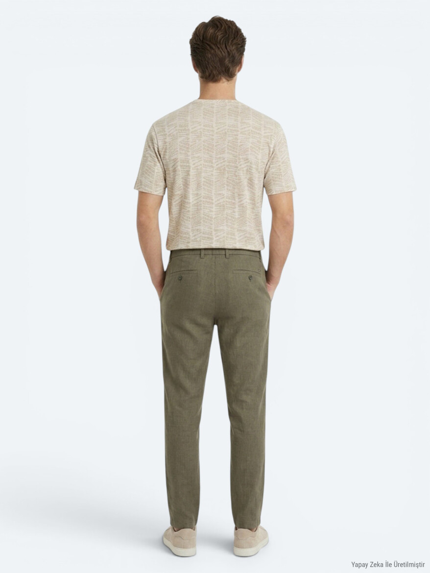 Khaki Weaving Relaxed Fit Casual Cotton Blended Trousers - 5