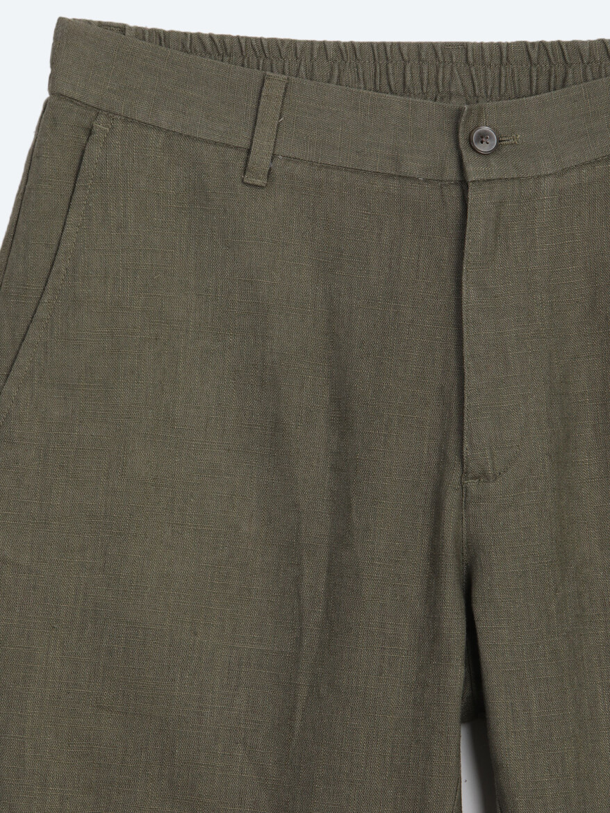 Khaki Weaving Relaxed Fit Casual Cotton Blended Trousers - 7