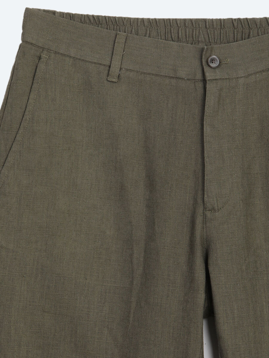 Khaki Weaving Relaxed Fit Casual Cotton Blended Trousers - 7