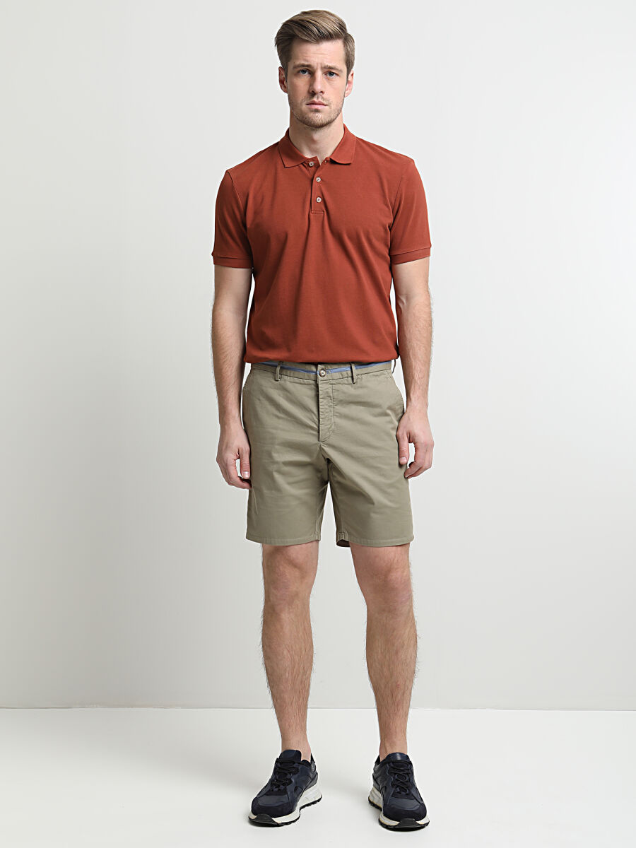 Khaki Weaving Slim Fit Casual Cotton Blended Bermuda - 3