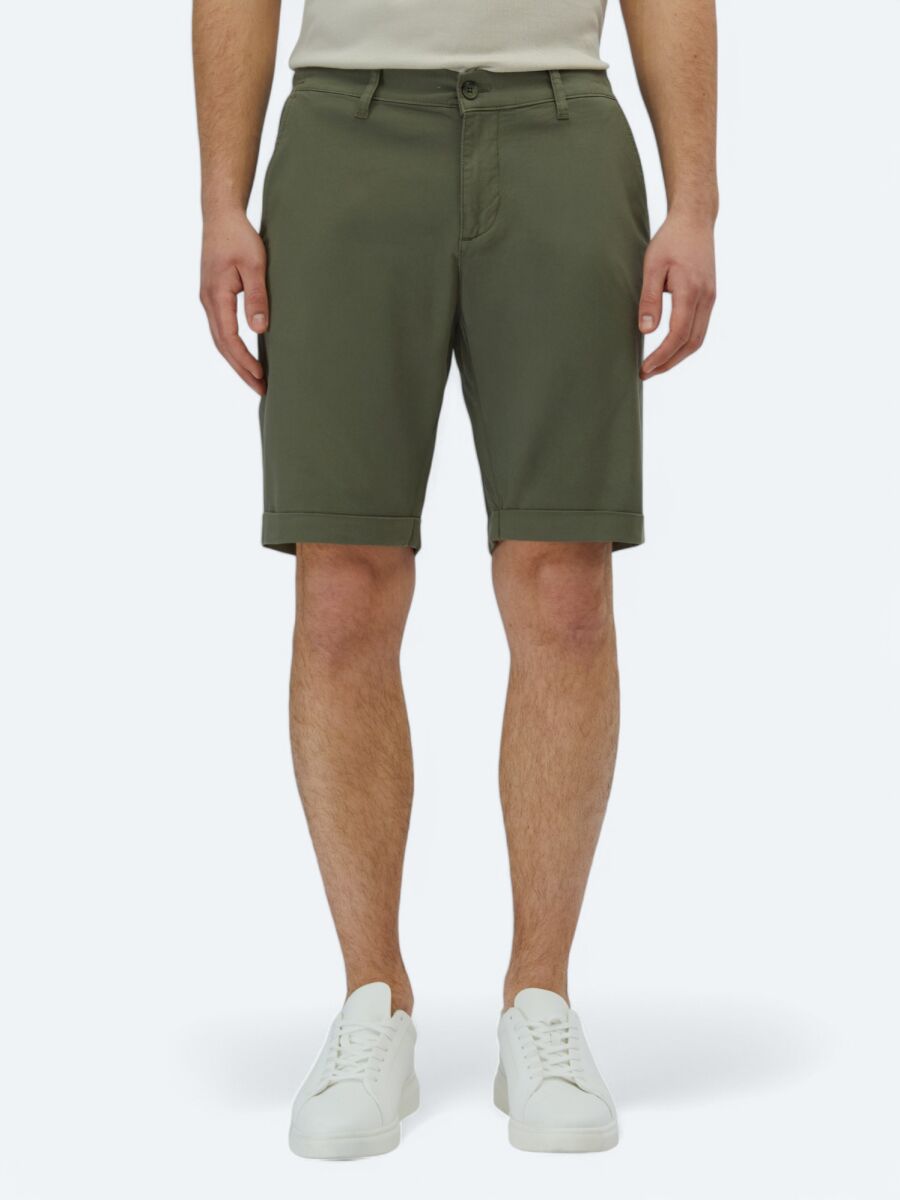 Khaki Weaving Slim Fit Casual Cotton Blended Bermuda - 2