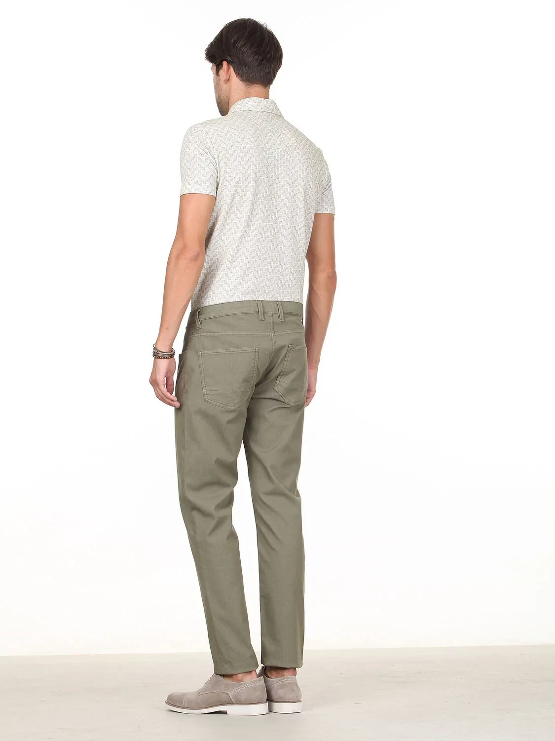 Khaki Weaving Slim Fit Casual Cotton Blended Trousers - 4