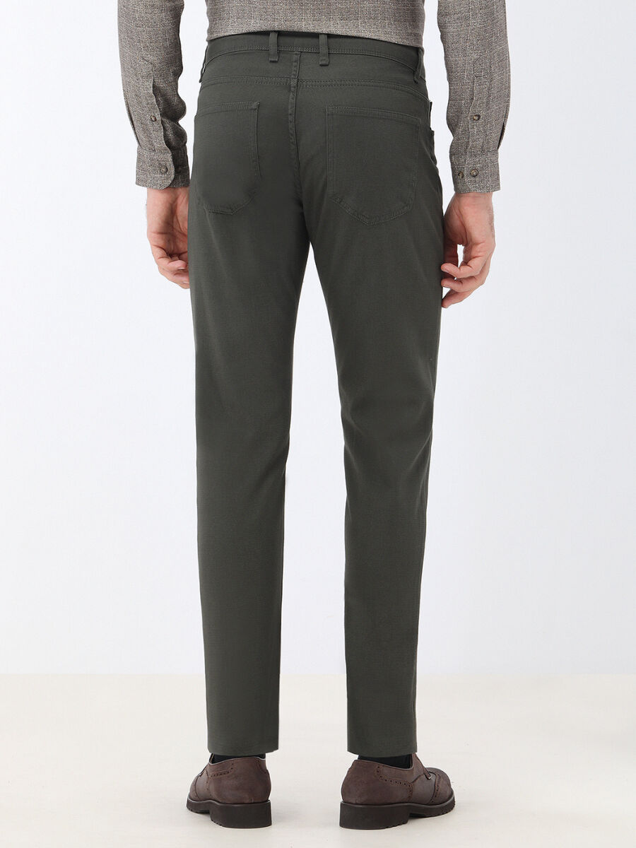 Khaki Weaving Slim Fit Casual Cotton Blended Trousers - 4