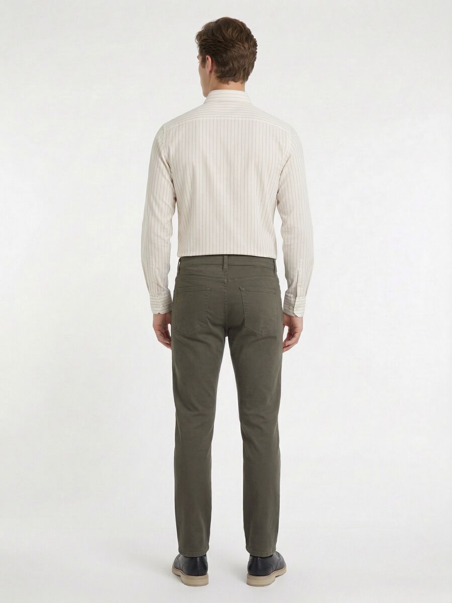 Khaki Weaving Slim Fit Casual Cotton Blended Trousers - 4