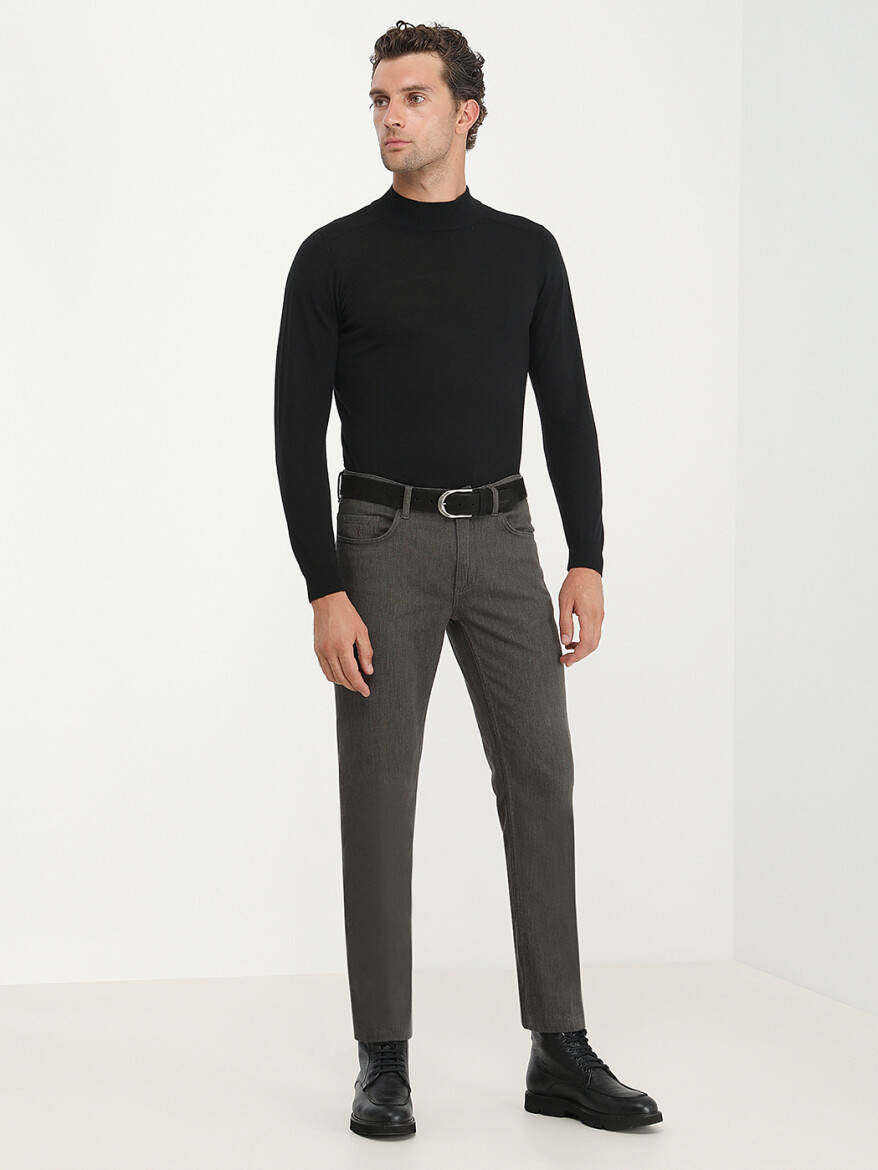 Khaki Weaving Slim Fit Casual Cotton Blended Trousers - 2