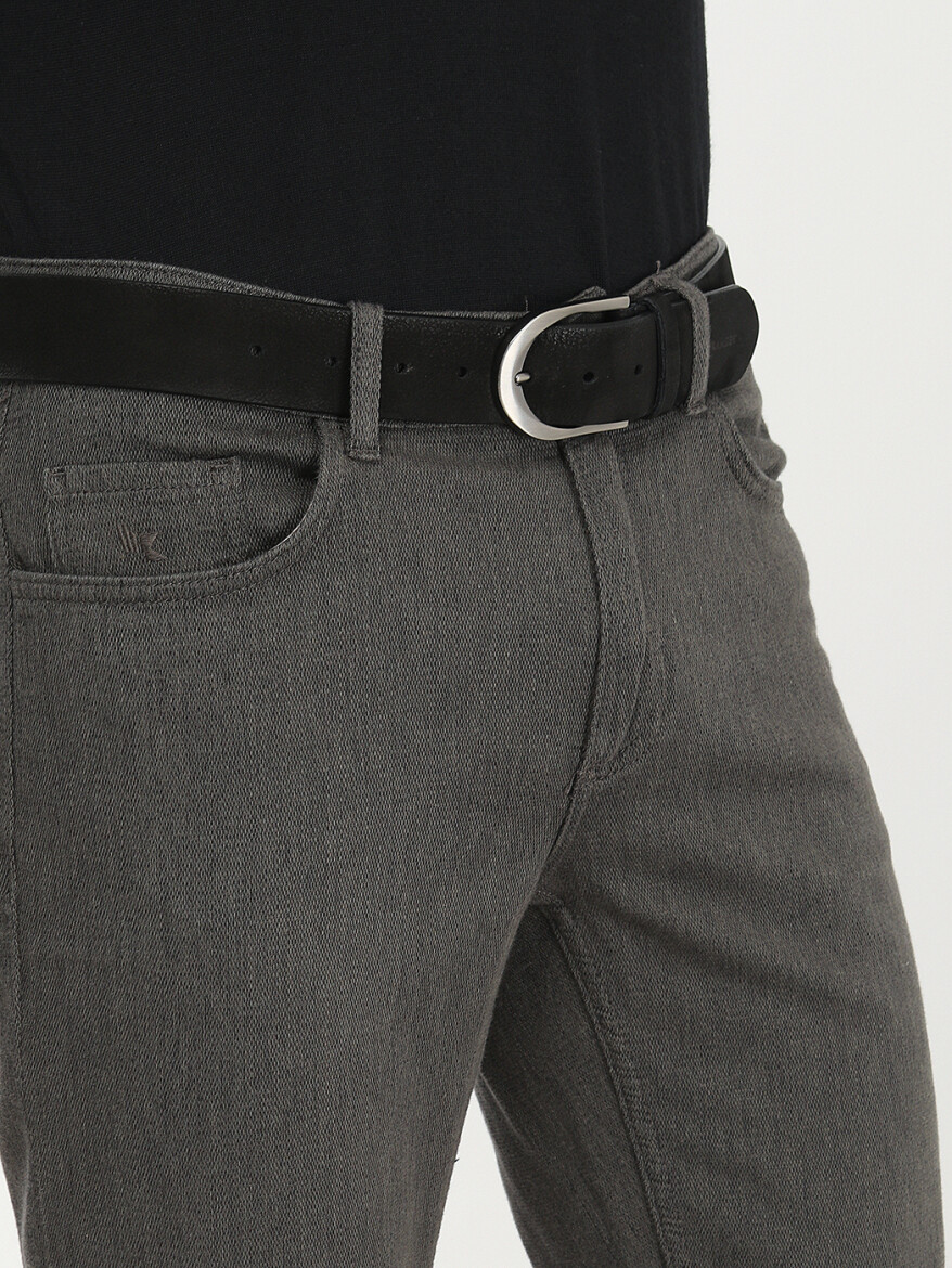 Khaki Weaving Slim Fit Casual Cotton Blended Trousers - 3