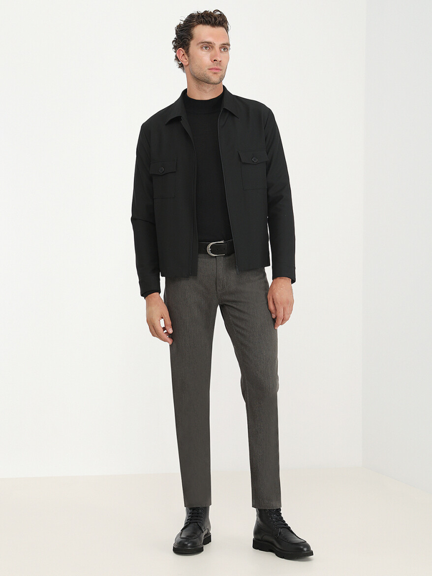 Khaki Weaving Slim Fit Casual Cotton Blended Trousers - 4